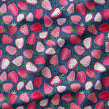 Strawberries - Navy - Organic Cotton/Spandex Euro Knit Jersey